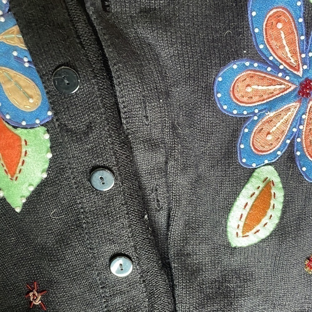 Storybook knits one of a kind wool blend embroidered beaded floral cardigan S - Picture 10 of 13